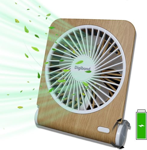 Desk Fans Small Quiet 5in 225° Rotatable Foldable&Rechargeable 3000mAh Battery Operated Strong Airflow Portable for Home/Office(Light Wood)...