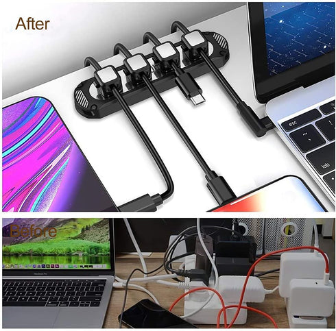 Magnetic Cable Holder 6 Slots Cable Clips Cable Management Wire Organizer Under Desk Self Adhesive Sticky for USB Cord Wall Nightstand Car Chargin...
