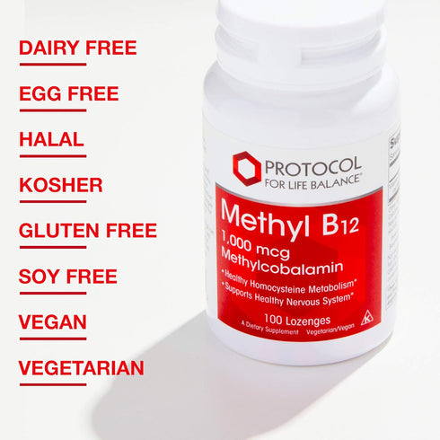 Protocol Methyl B12 1,000mcg - Vitamin B12 for Homocysteine Metabolism* - Supports Brain Health & Healthy Nervous System* - Kosher, Halal & Vegan ...