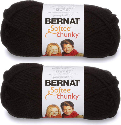 2-Pack - Bernat Softee Chunky Yarn, Black, Single Ball...