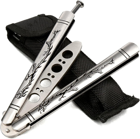 Practice Butterfly Knife, Stainless Steel Balisong Trainer Unsharpened Blade with Spring Latch, Smooth Action Butterfly Knife Trainer...