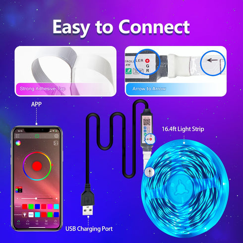 LED Lights for TV 32-75 Inch 16.4ft USB TV LED Backlights with App Bluetooth LED Strip Lights RGB Led Light Strip Music Sync Led Lights for Bedroo...
