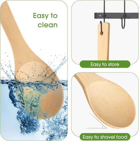 Bamboo Rice paddle 2pcs Wooden Spoons for Serving Utensil, Wood rice scooper spoon Kitchen Utensil Set....