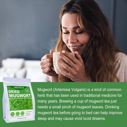 Jarteela - Premium Dried Mugwort Herbs - 4oz/114g - Natural Herbs Loose Leaf For Mugwort Tea - Non-GMO - Caffeine-free...