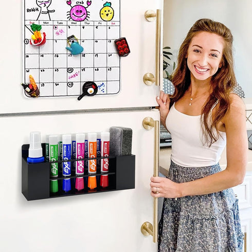 Acrylic Magnetic Dry Erase Marker Holder, 10 Slots Black Magnetic Marker Holder, Whiteboard Marker Holder, Magnetic Pen Holder for Office, School,...
