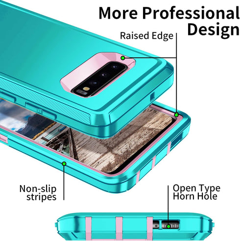 for Galaxy S10 Case,Heavy Duty Shockproof Dust/Drop Poof 3 Layers Full Bady Protection Rugged Case for Galaxy S10,Mint Green/Pink...
