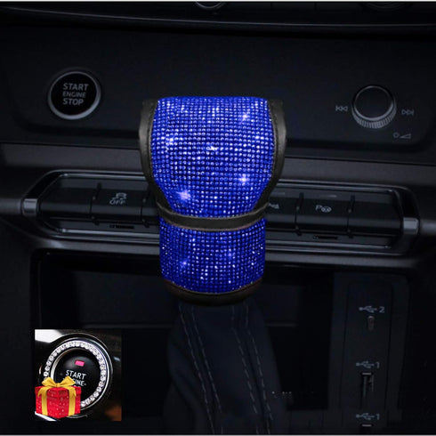 Bling Bling Auto Shift Gear Cover, Leather Auto Gear Shift Knob Cover with Crystal Glitter Bling Rhinestones for Girls,Lady Universal Fit (Blue)...