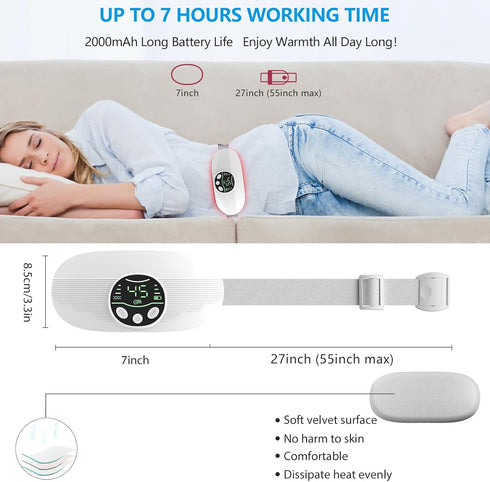Electric Heating Pad for Period Cramps Portable Menstrual Heating Pads for Women and Gril with 3 Heat Levels and 3 Massage Modes Fast Charge Heati...