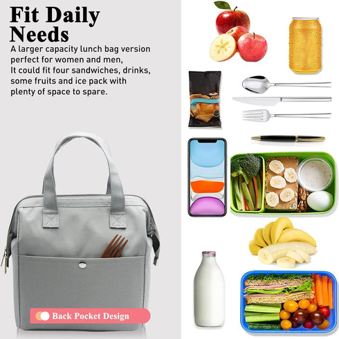 Mziart Insulated Lunch Bag Simple Bento Cooler Bag Lunch Tote Bag for Lunch Box for Women Men Adult Picnic Working Hiking Beach (Grey)...