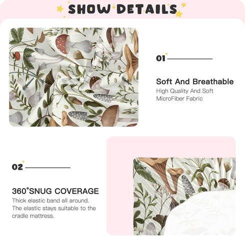Mushrooms and Berries Crib Sheets for Boys Girls Pack N Play Sheet Soft Breathable Mini Crib Sheets 39" x 27"...
