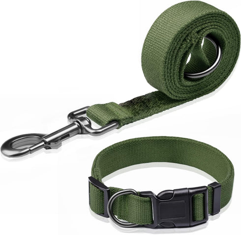 Olive Green Dog Collar and Leash Set for Medium Dogs,90% Rayon Derived from Bamboo, 10% Polyester Adjustable Dog Leash Collar Set, Medium Dog Coll...