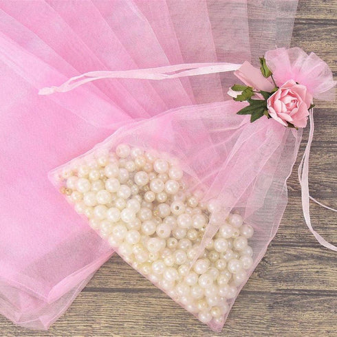 Set Of 50 Gift Organza Bags 4x6 Inch Pink Drawstring for Baby Shower,Christmas,40th Birthday,Party Favors,Wedding,Easter,Sheer Fabric Small Craft ...