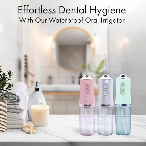 Cordless Water Flosser, 220ml Portable Water Flosser Rechargeable 4 Hour Battery Life, 4 Cleaning Floss Picks, IPX7 Waterproof Teeth Cleaner, 3 Pr...