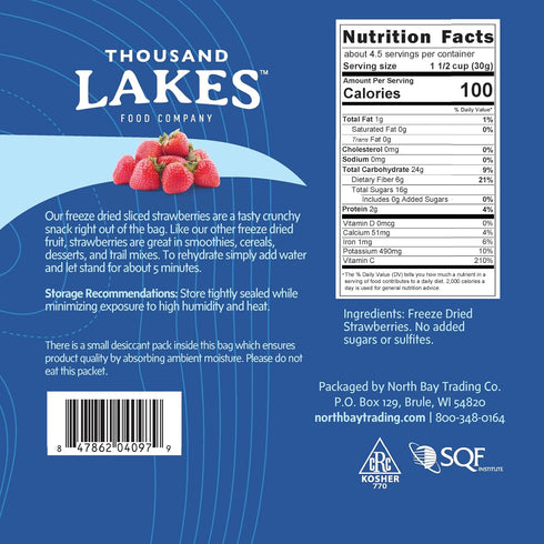 Thousand Lakes Freeze Dried Sliced Strawberries, Premium Fruit - Bulk 5 oz | No Sugar Added | 100% Strawberries...