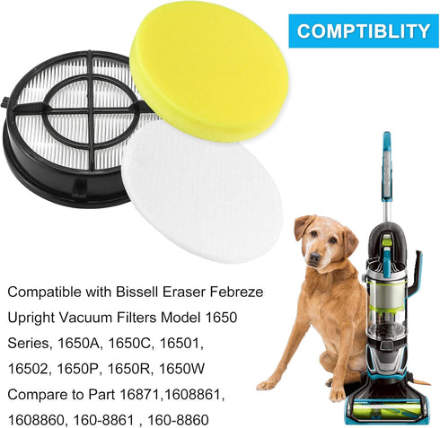 1650 16871 Febreze Vacuum Filter Compatible with Bissell Pet Hair Eraser Upright Vacuum Replacement Model 1650 Series, 1650A, 1650W, 16501, 16502,...
