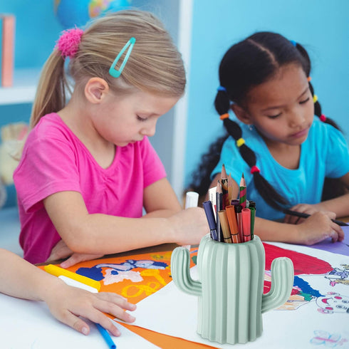 2 Pieces Cactus Pen Holder Cactus Pen Pencil Container Desktop Supplies Pen Cups Cosmetic Makeup Brush Holder for Student Multifunction Storage Bo...