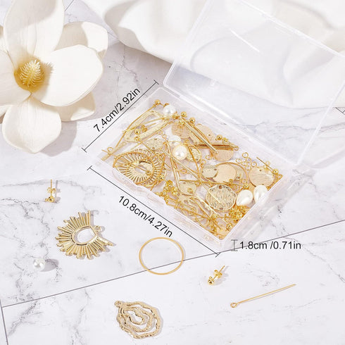 SUNNYCLUE 1 Box DIY 10 Pairs Flat Round Charms Geometry Earring Making Starter Kit Stamping Blanks Round Linking Charm Circle Links Stainless Stee...