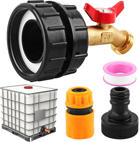 Ibc Tote Adapter Ibc Tote Fittings Ibc Tote Valve with 2.44inch IBC Tote Adapter Sealing Tape Quick Connector 3/4inch Pacifier for 1000L/264 Gallo...