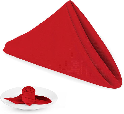 PLOYMONO Red Heavy Duty Cloth Napkins - 17 x 17 Inch Solid Washable Polyester Dinner Napkins - Set of 8 Napkins with Hemmed Edges - Great for Wedd...