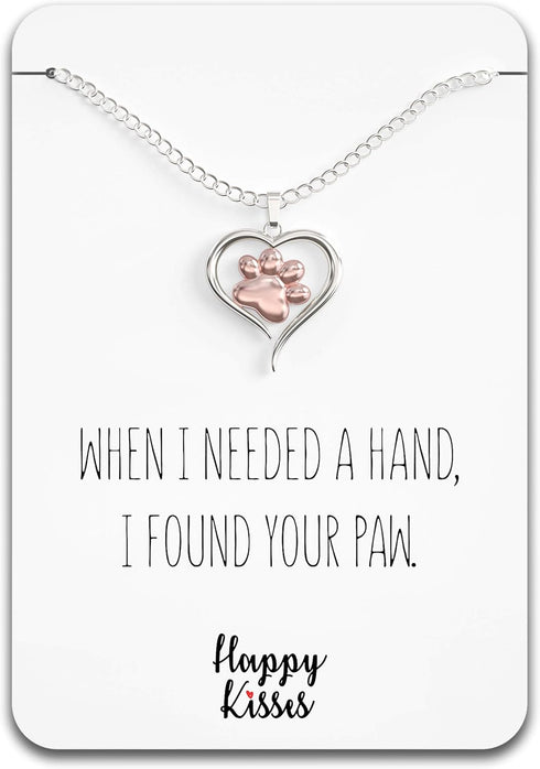 Dog Paw Necklace – Heart Shaped Paw Pendant for Women – Cute Dog Lover Charm with Message Card...