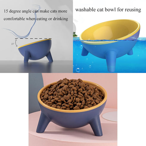 Tilted Cat Bowl 15° Slanted Dog Bowl Non-Slip Raised Pet Food Bowl with Triangular Stand for Small Pets Non-Spill Cat Supplier Feeder Bowl 9.2 Oun...