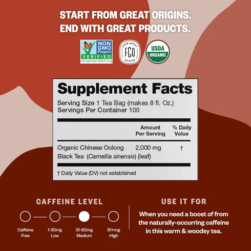 FGO Organic Oolong Tea, Eco-Conscious Tea Bags, 100 Count, Packaging May Vary (Pack of 1)...