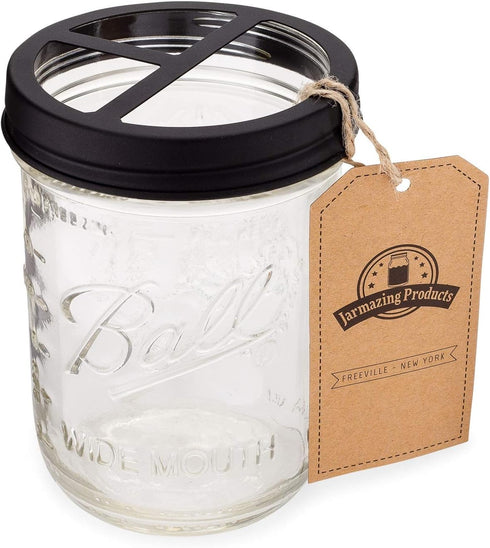 Jarmazing Products Mason Jar Toothbrush Holder – Black – with 16 Ounce Ball Mason Jar – Made from Rust-Proof Stainless Steel...