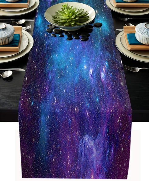 Dining Table Runner Dresser Scarf Linen Burlap Fabric,Galaxy Stars in Space Universe Celestial Astronomical Planets Washable Table Runners 72 Inch...