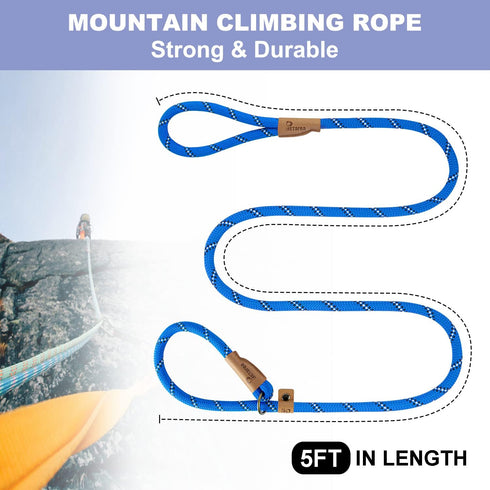 5 FT Slip Lead Dog Leash, Heavy Duty Rope Leash for Small Medium Large Dogs, No Pull Training Lead with Reflective Thread, Strong Comfortable Loop...