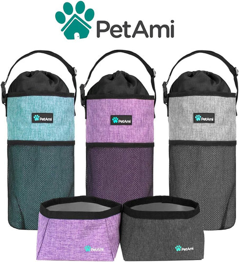 PetAmi Travel Dog Food Bag Pet Collapsible Dog Bowls Set, Dog Kibble Bag, Pet Food Water Bowls for Dogs Cats, Foldable Waterproof Dog Camping Bowl...