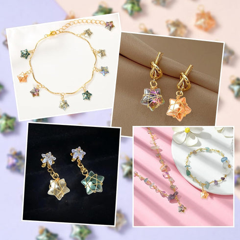 LiQunSweet 100 Pcs Wire Wrapped Electroplate Glass Crystal Small Star Charms for Jewelry Making Bracelet DIY Bulk...