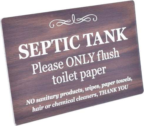 Septic Tank Adhesive Sign - Stylish Walnut Effect, Plaque for Toilet, Bathroom, W.C, Septic Tank...