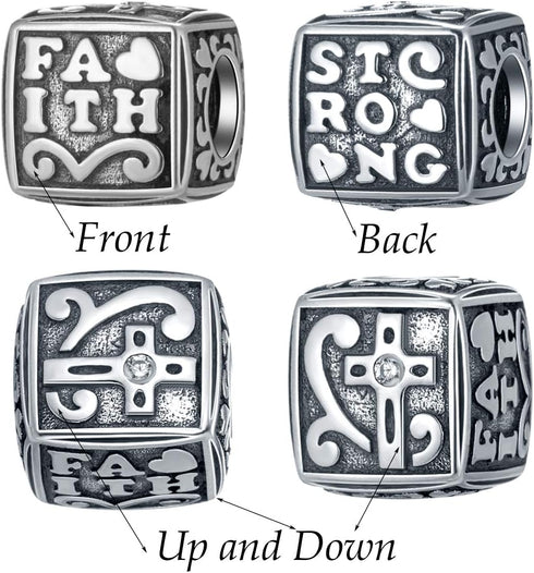 925 Sterling Silver Christian Theme Charms, Sparkling Religious Cross, Yin Yang Balance Charm, Keep Faith Beads, Bible Pendant, Gifts for Christma...