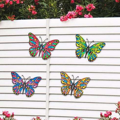 Kggetr Metal Butterfly Wall Decor - 4 Pack Outdoor Wall Art Hanging Decoration for Garden Yard Fence Patio Balcony,Gift for Mom Sisters Friends...