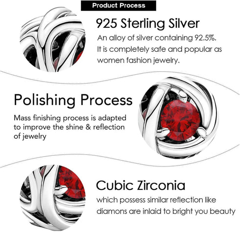 Birthstone Charms 925 Sterling Silver Love Heart Charms for Bracelet Necklace Happy Birthday Charms Eternity Circle Charm for Women...