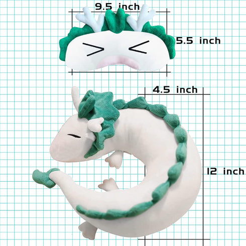 Anime Dragon Neck Pillow Dragon U-Shape Pillow Cute Dragon Plush Toy with Anime Sleep Mask Perfect for Travel, Christmas and Birthday Gift...