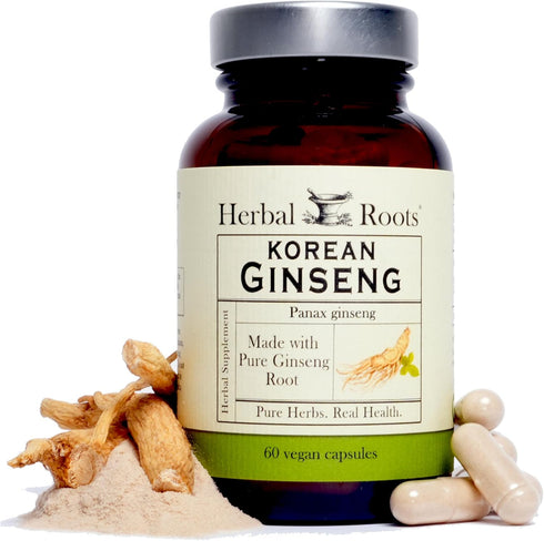 Herbal Roots Panax Ginseng | Organic Korean Ginseng Root Powder | 1000mg | High Ginsenosides for Energy & Performance | 60 Vegan Capsules...