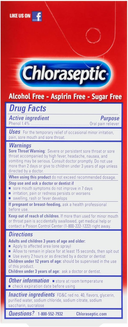 Chloraseptic Sore Throat Spray, Cherry, Pocket Pump 0.67 fl oz, 1 Bottle...