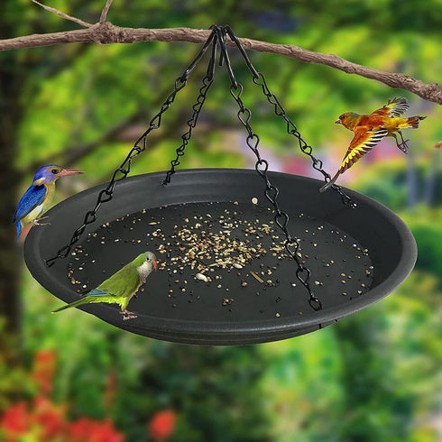 12.8" Platform Bird Feeder,Large Hanging Tray Squirrel Feeder,Wild Bird Seed Catcher Tray,Bird Viewing,for Attracting Birds Outdoors,Yard Garden,B...