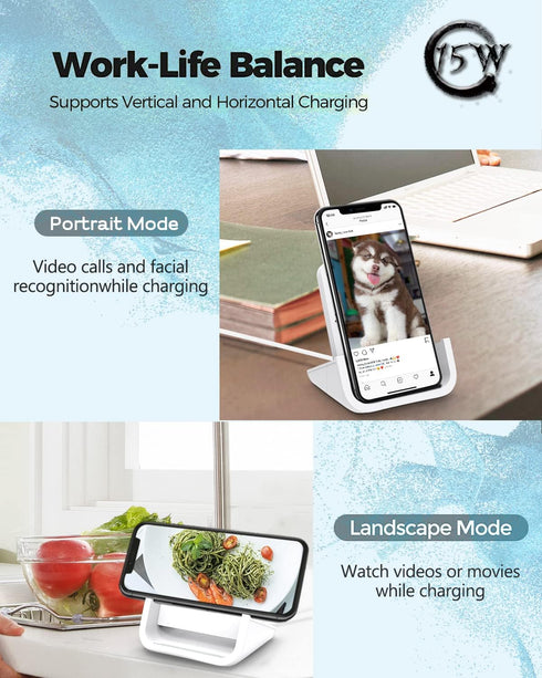 15W Wireless Charger YW YUWISS Wireless Charging Stand Cordless Charger 10/7.5/5W Compatible with iPhone 14 13 12/12 /11Pro Max/XR/XS Max/XS/X/8/8...