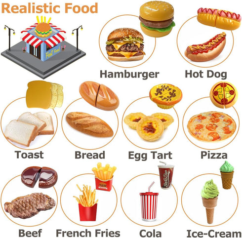 Play Food Toy Set for Kids Kitchen, Pretend Removable Fast Food Playset Cutting Toy with Hamburger ? French Fries Combo, Role Play Educational Kit...