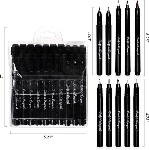 Craft 'n' Beyond Calligraphy Brush Pens Pack of 10 Markers for Hand Lettering, Art Drawing, Sketching, Scrapbooking, Journaling - Beginner Kit wit...