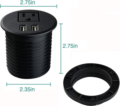 Desktop Power Grommet 2 3/8 inch Hole Table Power Grommet Outlet with 2 USB Charging Ports,6.5ft Extension Cord Desk Power Strip with 1 Outlets fo...