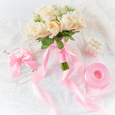 1-1/2 Inches Satin Ribbon, 50 Yards Solid Fabric Ribbon for Flower Bouquet Gift Wrapping Crafts Wedding Party Home Decoration (Pink)...