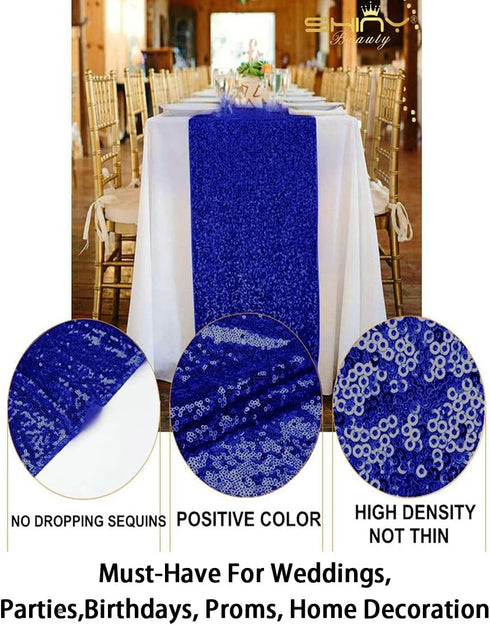 ShinyBeauty 12x72-Inch-Royal Blue-Sequin Table Runner with Tassel for Dining Decoration-Sequin Dresser Scarves for Wedding Event...