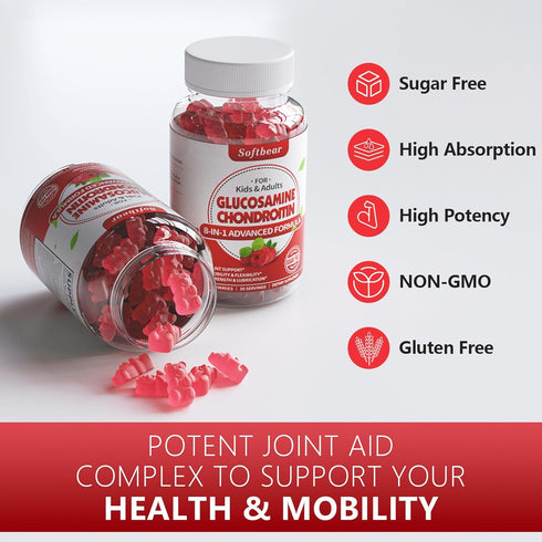Glucosamine Chondroitin Gummies Sugar Free, Extra Strength Glucosamine Chondroitin Supplement for Natural Joint Support, Raspberry Flavored 120 Co...