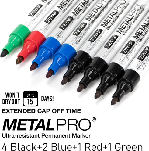 ZEYAR Permanent Markers, Medium Bullet Tip, Aluminum Barrel, Waterproof ink, Quick Dry, Great on Plastic,Wood,Stone,Metal and Glass (4 Black&2 Blu...