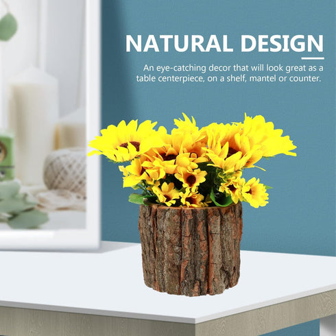 Healeved Tree Stump Planter Wooden Flower Pot Wood Vase Rustic Bark Planter Country Style Home Decor Planter Natural Wood Flower Pot 10cm...