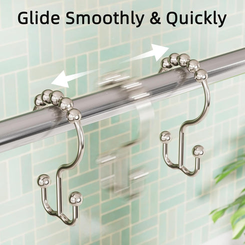 Amazer Shower Curtain Hooks, Rust-Resistant Metal Double Shower Curtain Rings for Curtain Rolling Shower Hooks, 12PCS Shower Rings for Bathroom Sh...
