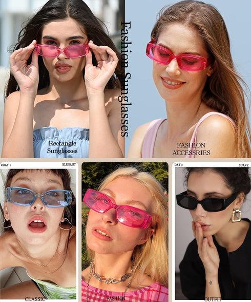 Dollger Rectangle Sunglasses for Women Men Retro Chunky Y2K Sunglasses Rectangular 90s 00s sunglasses Pink...